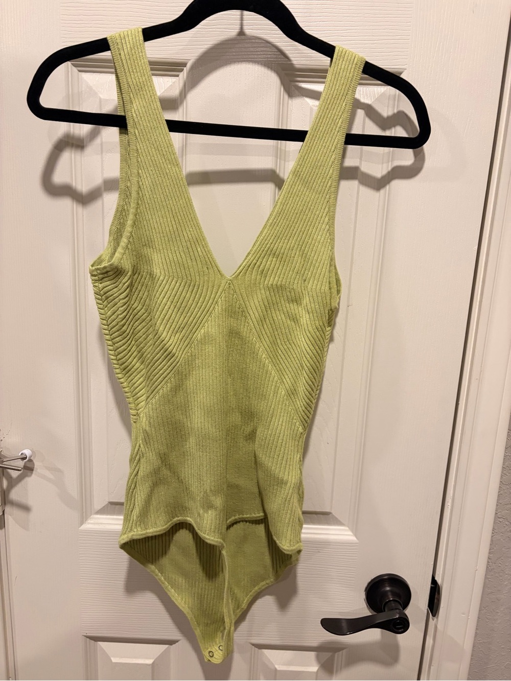 Abercrombie & Fitch Ribbed V-Neck Tank Bodysuit in Lime